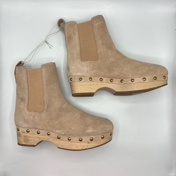 Jcrew Sz 7 Faux Fur Lined Clog Beige Suede Ankle Boots - Picture 7 of 12